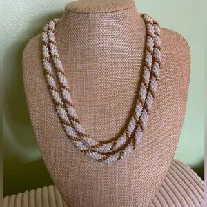 Elegant Gold and White Beaded Necklace